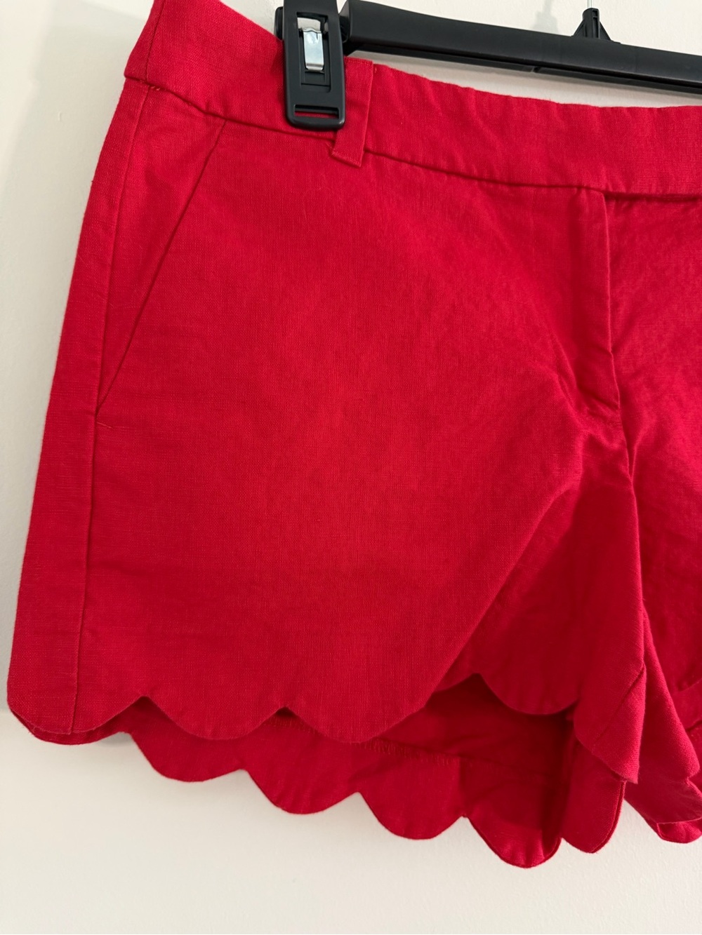 J Crew Scalloped Hem Linen Blend Shorta Womens 8 Red Summer Resort Stretch Chic - Picture 4 of 9